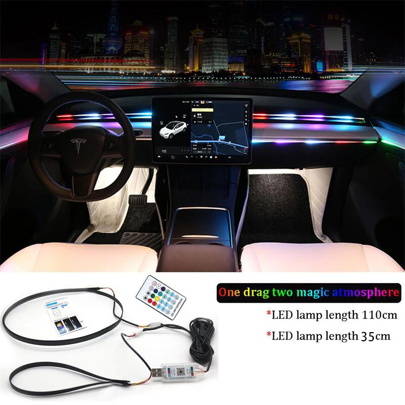 64 cores multi-modo de controle de som rgb luz ambiente decorativa para carro auto acrílico tiras de luz painel decoração lâmpada