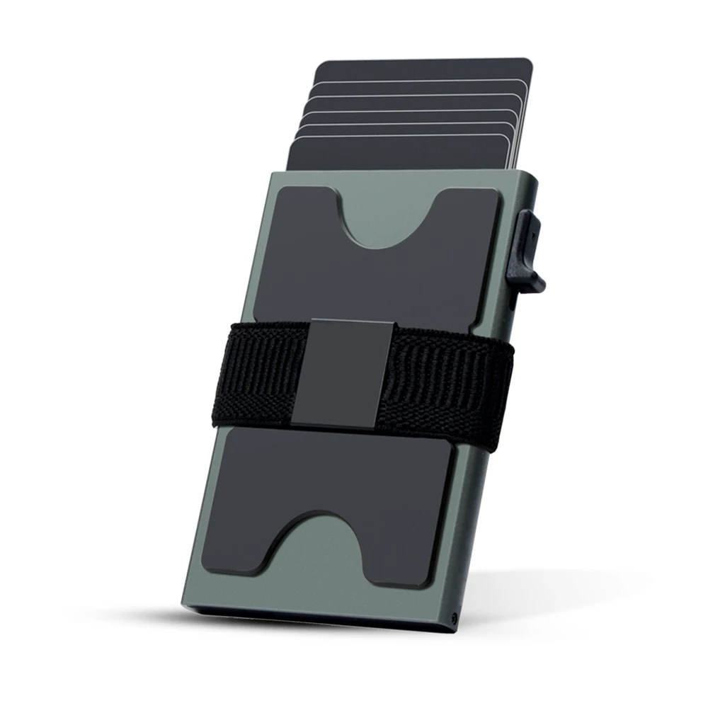 Cartera delgada de aluminio para tarjetas RFID, estuche para tarjetas de crédito bancarias con botón emergente, billetera de Metal inteligente fina para hombres y mujeres, novedad de 2023