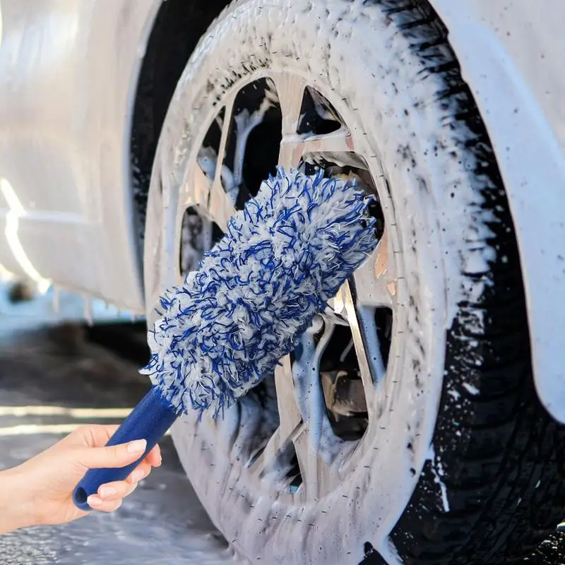 Súper cepillo para lavado de coches, cepillo Premium de felpa para ruedas, mango antideslizante, llantas fáciles de limpiar, radios, barril de rueda, accesorios para coche