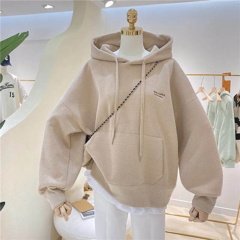 Sudaderas con capucha lisas para mujer, Tops holgados de manga larga, sudadera informal deportiva gruesa y cálida con bolsillos para mujer, Jersey con capucha