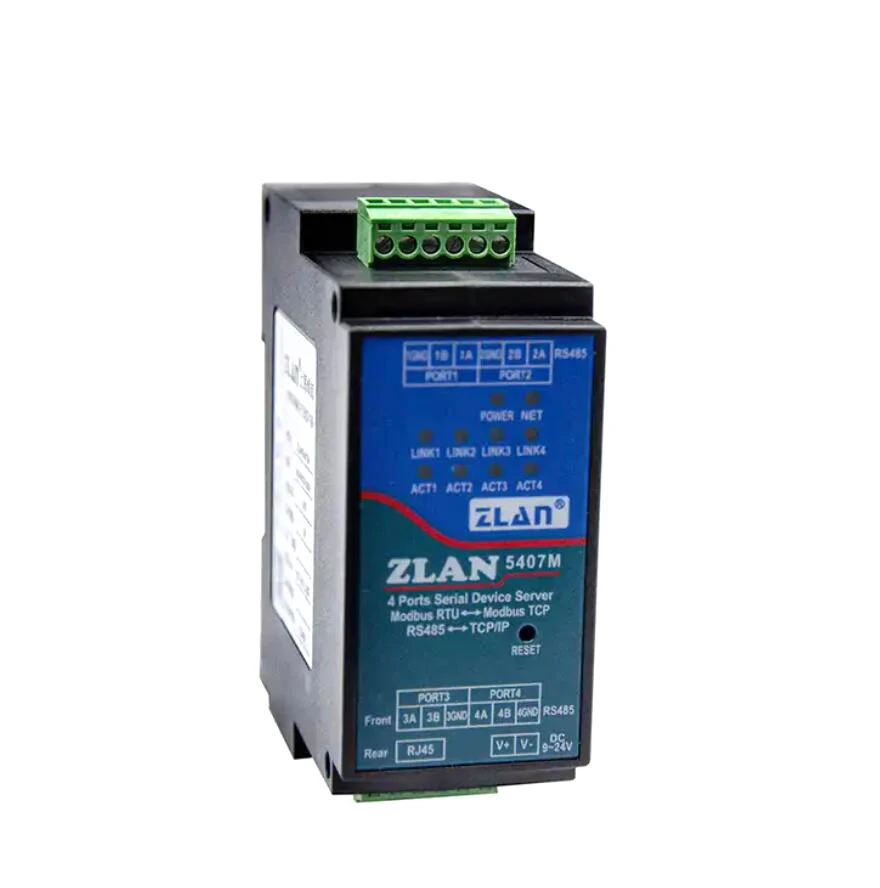 Industriële Seriële Server4 Poorten RS485 Om RJ45 Ethernet Tcp/Ip Naar Seriële Rail-Mount ZLAN5407M