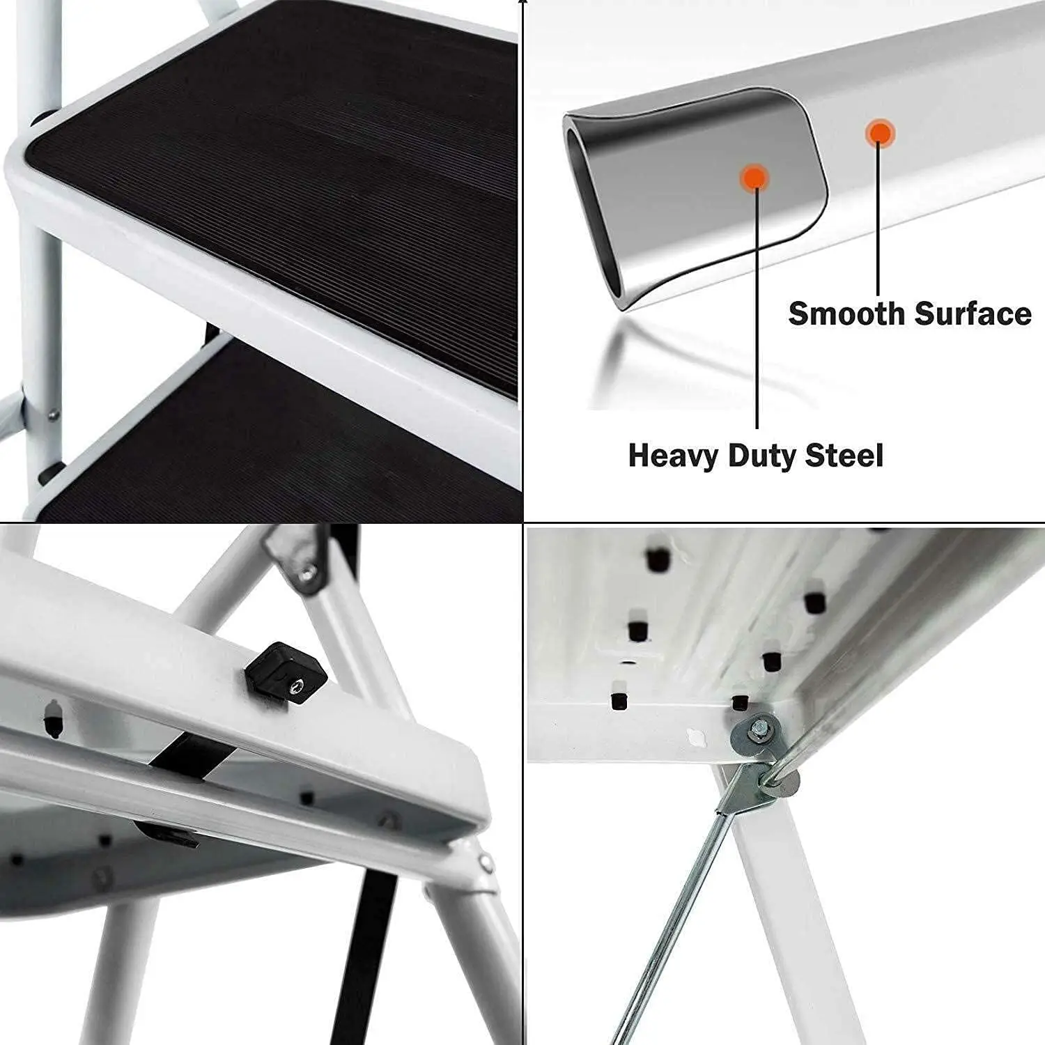 DayPlus Sgabello pieghevole di sicurezza Scaletta a 2-4 gradini Scaletta pieghevole portatile Piedini antiscivolo per ufficio domestico interno ed esterno