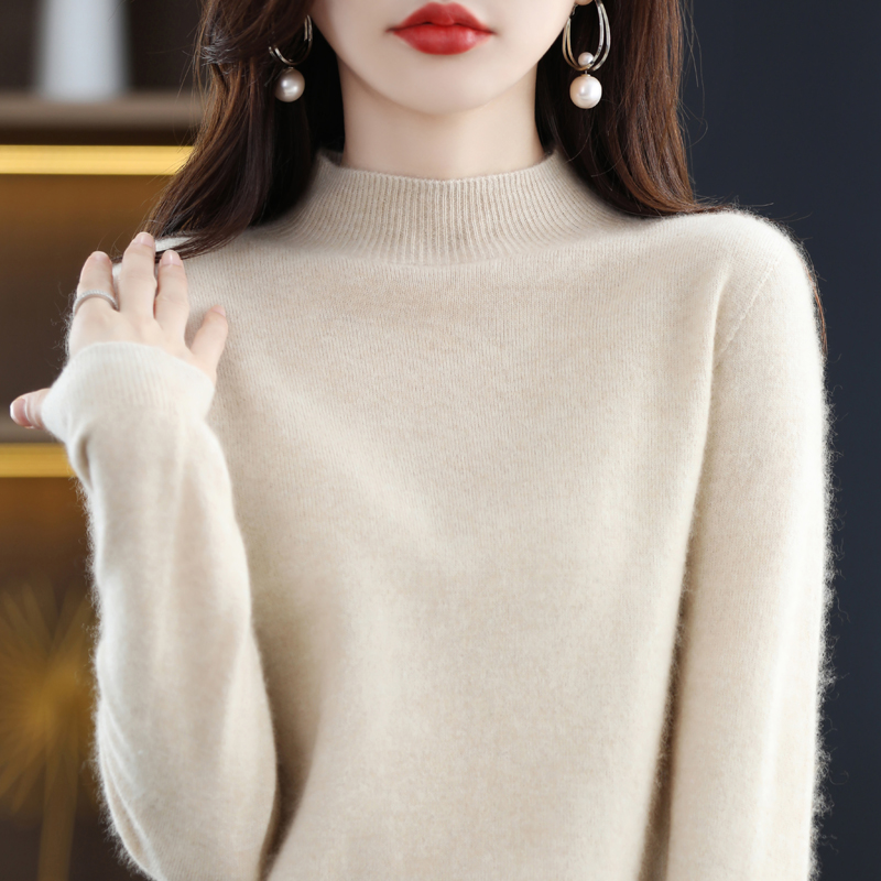 100% suéter de cachemira de lana merina, suéter tejido para mujer, jerséis de manga larga con cuello alto, ropa de otoño e invierno, Jersey cálido, Tops