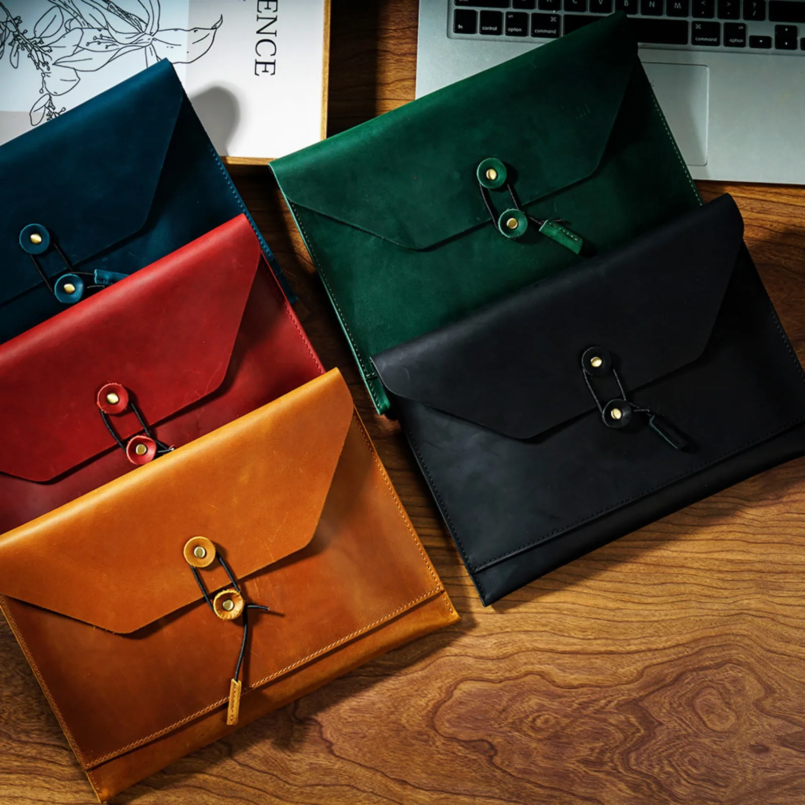 Genuine Leather iPad Sleeve Case with File Organizer - Document Storage Multifunctional Protective Folder with Card Slots
