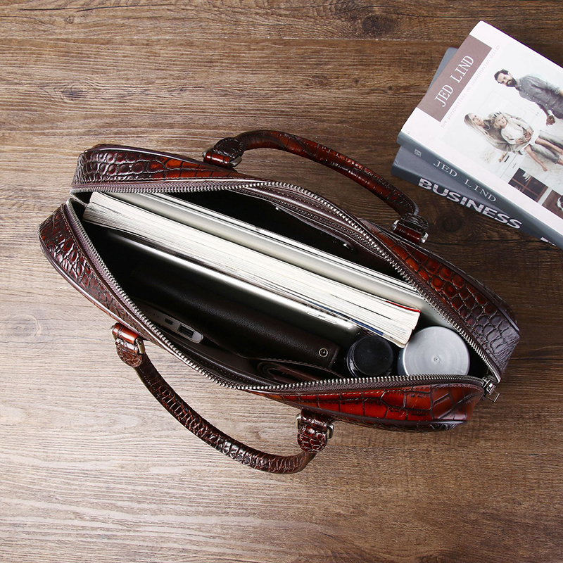 Maletín de hombre con patrón de vientre de cocodrilo, bolso de gran tamaño y gran capacidad, bolso de viaje de negocios para ordenador, bolso de negocios