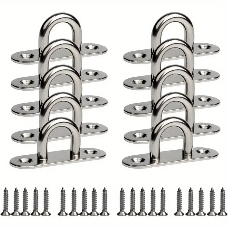 10Pcs Oval Eye Plate Marine Deck Buckle Staple Boat Shade Sail Installation Fastening Kit-304 Marine Grade Stainless Steel