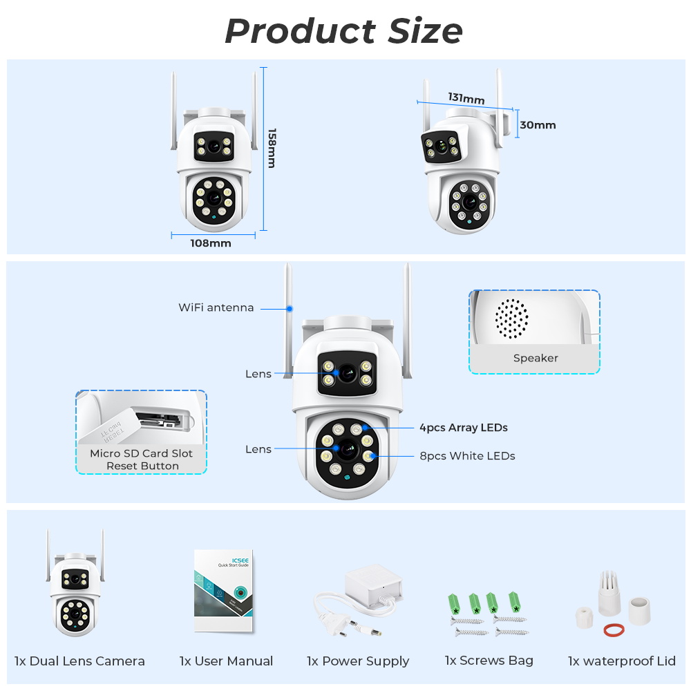 6K 12MP WIFI IP Camera Three Lens 8X Zoom Outdoor PTZ Camera 8MP HD AI Auto Tracking telecamera di sicurezza P2P CCTV sorveglianza iCSee