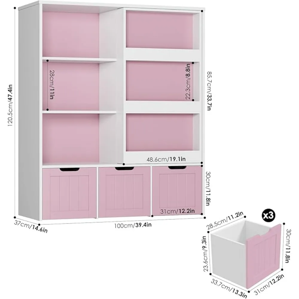 Toy Storage Organizer with Sliding Book Shelf, Toy Organizers and Storage, Playroom Organization and Storage Kids Bookshelf