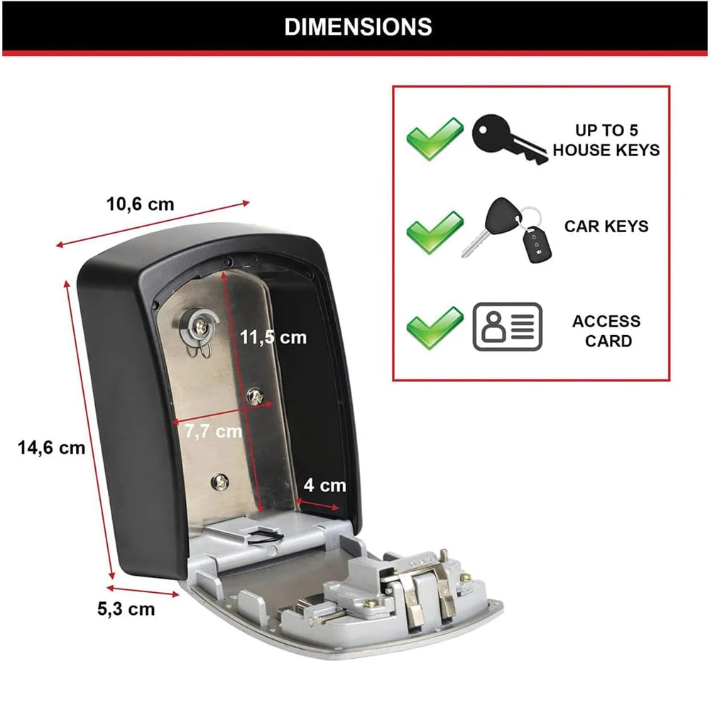 Master Lock Key Storage Box Stainless Steel Wall Mount Outdoor Lock Box for House Keys Key Safe with Combination Lock Large
