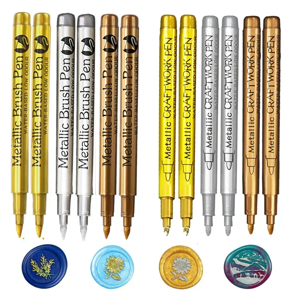 6Pcs Pinsel Metallic Farbe Marker Stifte Gold Silber Farbe Permanent Kunst Marker Für Manga Handwerk Scrapbooking Schreibwaren