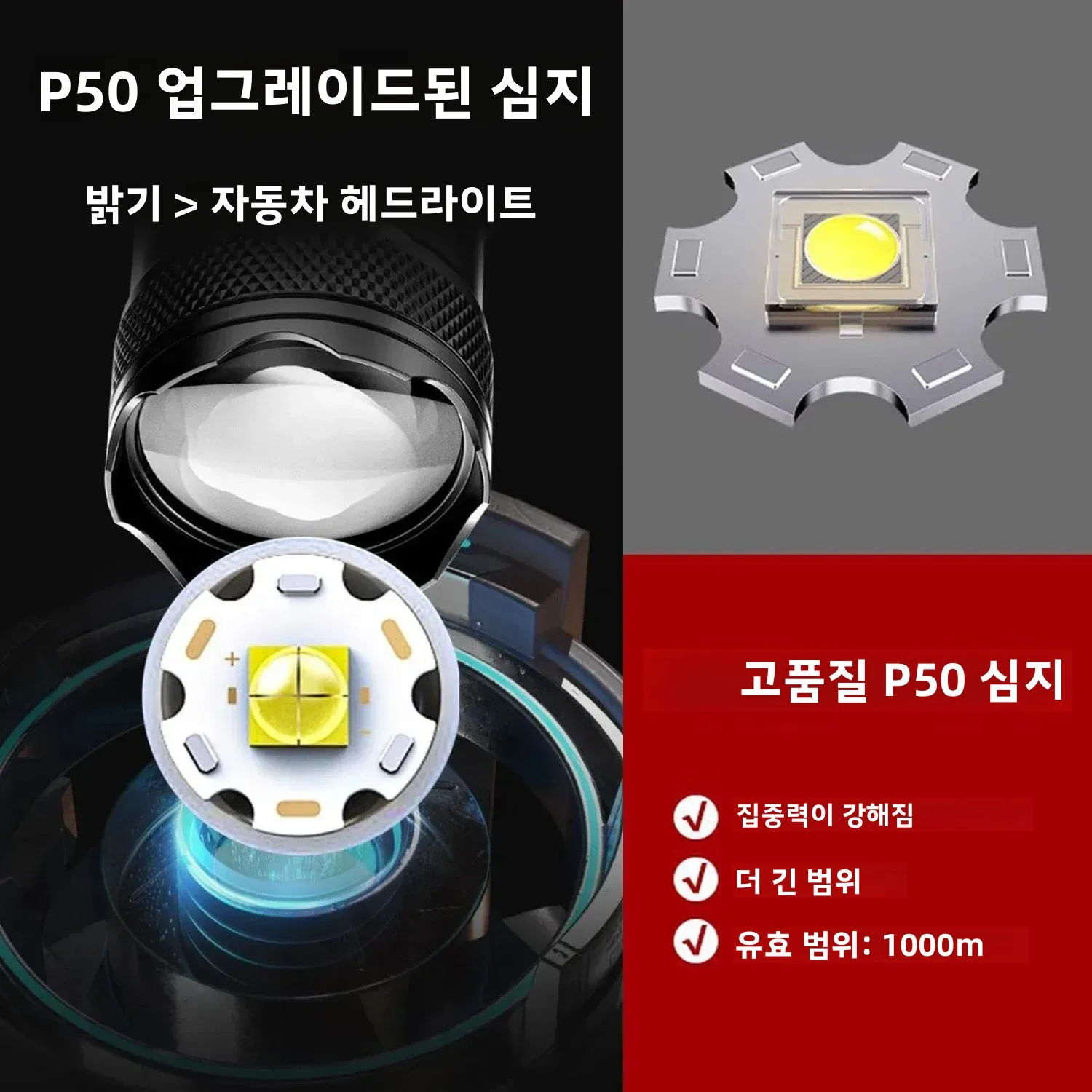 2000LM 울트라 브라이트 P50 LED 손전등 전술 EDC 비상 스포트라이트 텔레스코픽 ZoomHandheld 토치 w/14500/18650 배터리
