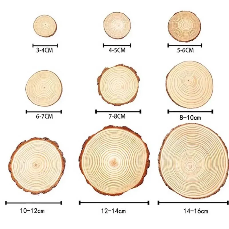 3-16 ซม./1-10pcsThick ไม้สนธรรมชาติรอบไม้ชิ้นวงกลม Tree Bark Log แผ่น DIY งานฝีมืองานแต่งงานภาพวาด