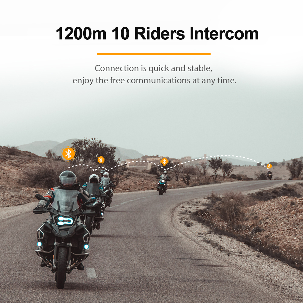 Freedconn FG Motorcycle Intercom Helmet Bluetooth Headset 1000M  Interphone Communicator 10 Riders Waterproof FM Radio Music