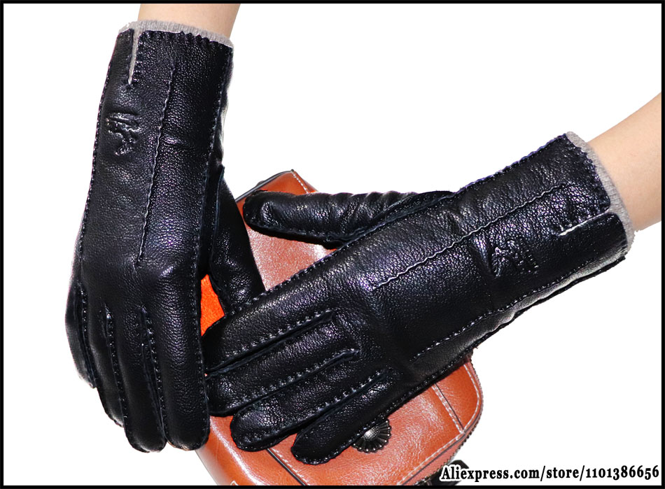 Guantes de cuero genuino de venta caliente guantes de piel de ciervo para hombres y mujeres piel de cabra invierno cálido hilo de lana forro de punto sección delgada conducción motocicleta nuevo 2024 nuevo