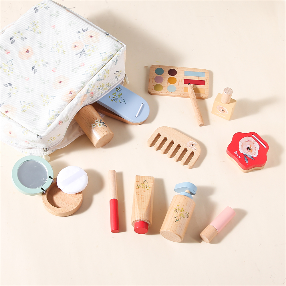 Juego de simulación de madera para bebé, juguetes de maquillaje, juego de cosméticos de simulación, casa de juego para niñas, simulación de peluquería, maquillaje, juguetes preescolares