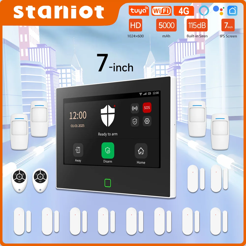 Staniot оригинальный 7-дюймовый 4G Wi-Fi комплект защиты охранной сигнализации Встроенный аккумулятор 5000 мАч Alexa Беспроводная система умной домашней сигнализации