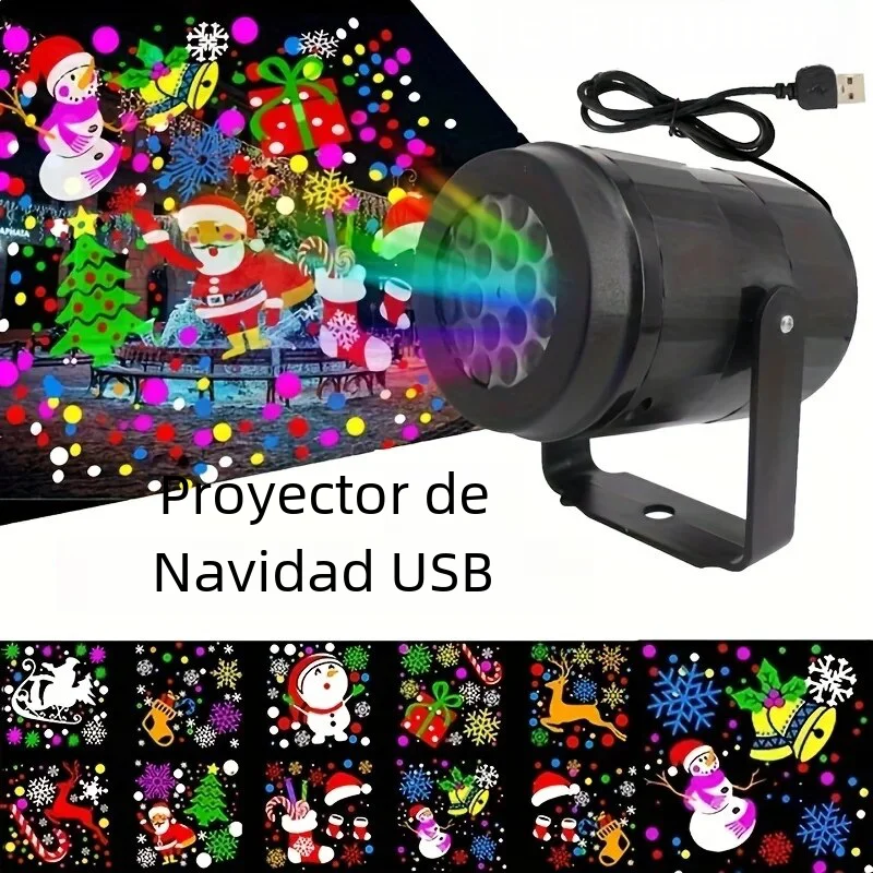 Proyector de luz láser navideña con copos de nieve, 16 patrones, luces LED giratorias impermeables para escenario, decoración navideña, 1 ud.