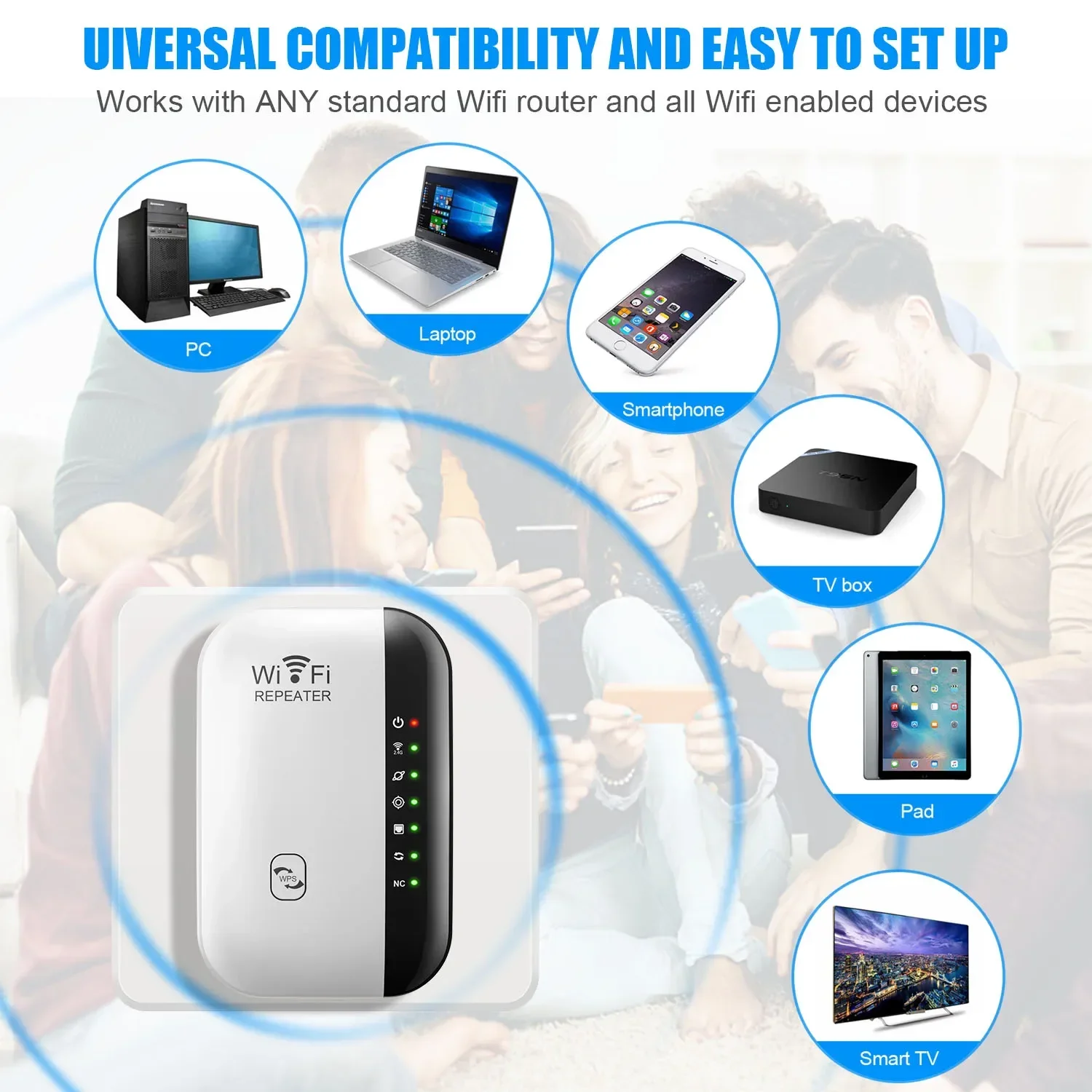 Nuevo repetidor WIFI inalámbrico de tercera generación, siete lámparas, 300Mbps, extensor de rango de enrutador 2,4G, amplificador de señal Wi-Fi para el hogar