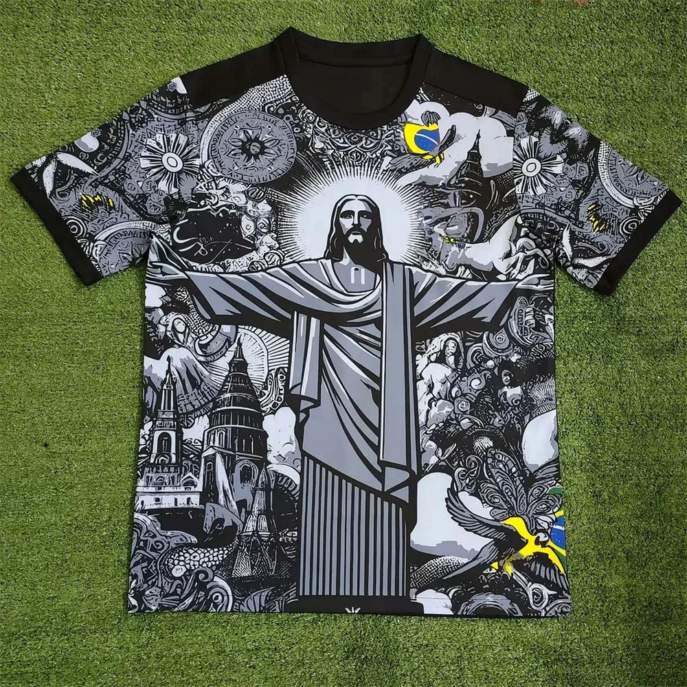 Camiseta de entrenamiento de fútbol de verano, edición especial de Brasil, camiseta de fútbol negra y gris de Jesús, camisetas de secado rápido para exteriores para niños y adultos