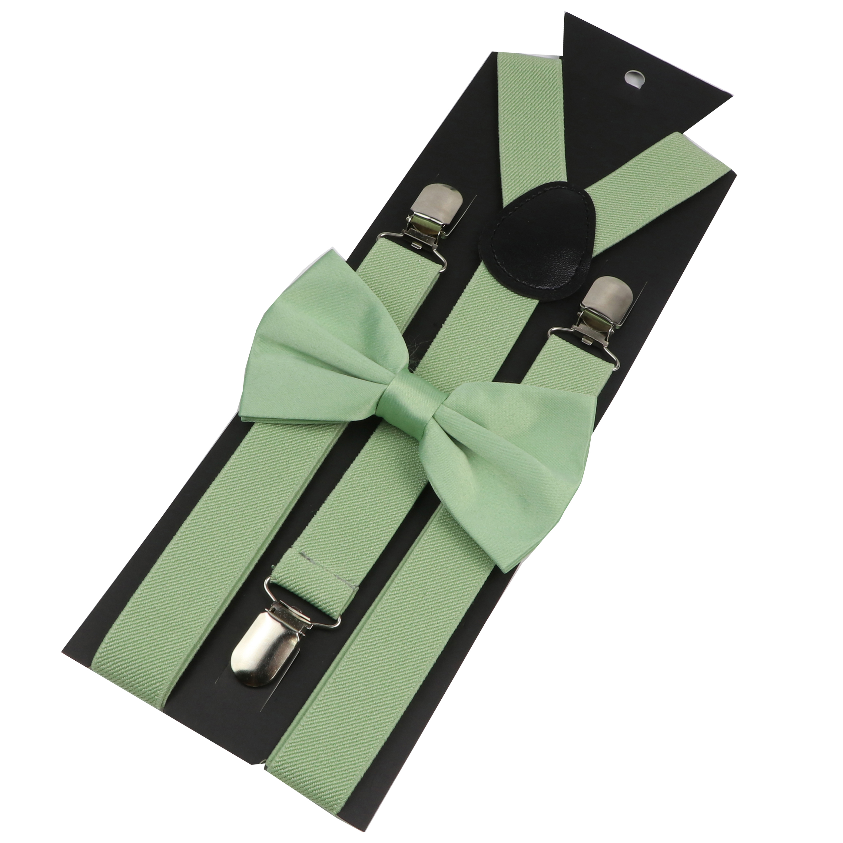 Tirantes de cuero elástico, conjunto de pajarita, tirantes para hombres y mujeres, tirantes ajustables de color verde salvia, correas para boda, accesorios de la camisa con espalda en Y