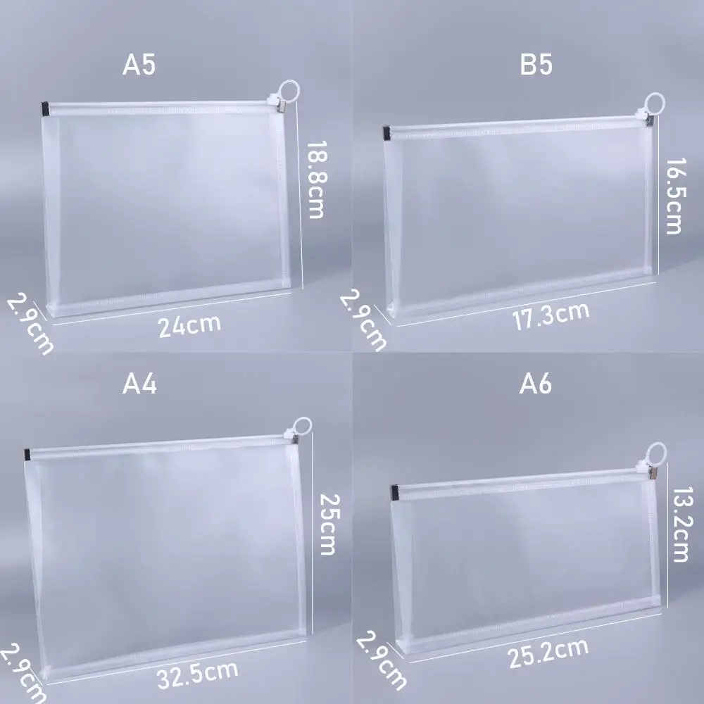 B5 A4 A5 A6 Transparent Document Bag Office File Holder School Folder Zipper Pouch Loop Pull Organizer Stationery Desk Storage