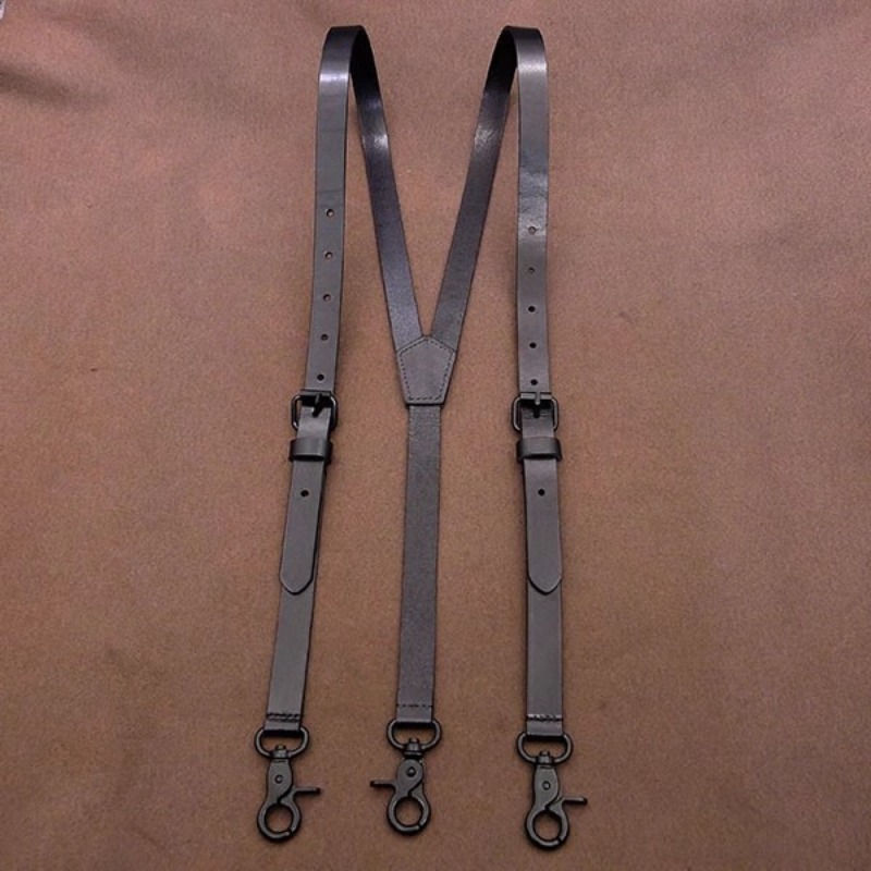 Tirantes de cuero Vintage de 2x130cm para hombre, tirantes ajustables negros con 3 ganchos y espalda en Y, tirantes para pantalones para hombre