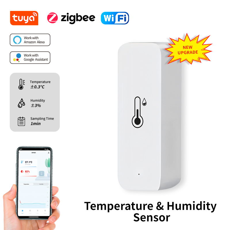 Tuya-Sensor de temperatura y humedad WiFi, termómetro inteligente para interiores, Monitor para Alexa, Google Home, aplicación remota de voz, Control