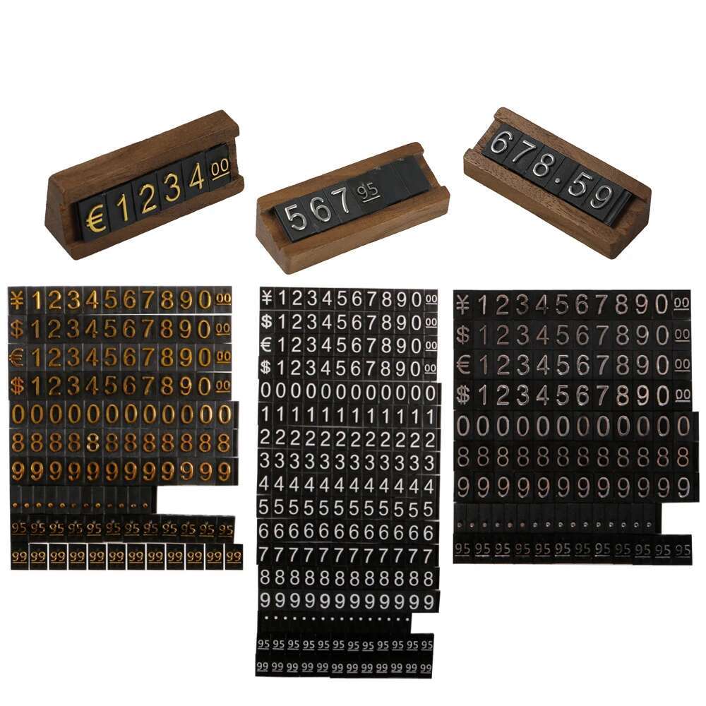 Basic-Rahmenset mit Holzsockel, verstellbare Anzeige, kombinierter Würfel, Buchstabe, Preisschild, Etikettendisplay