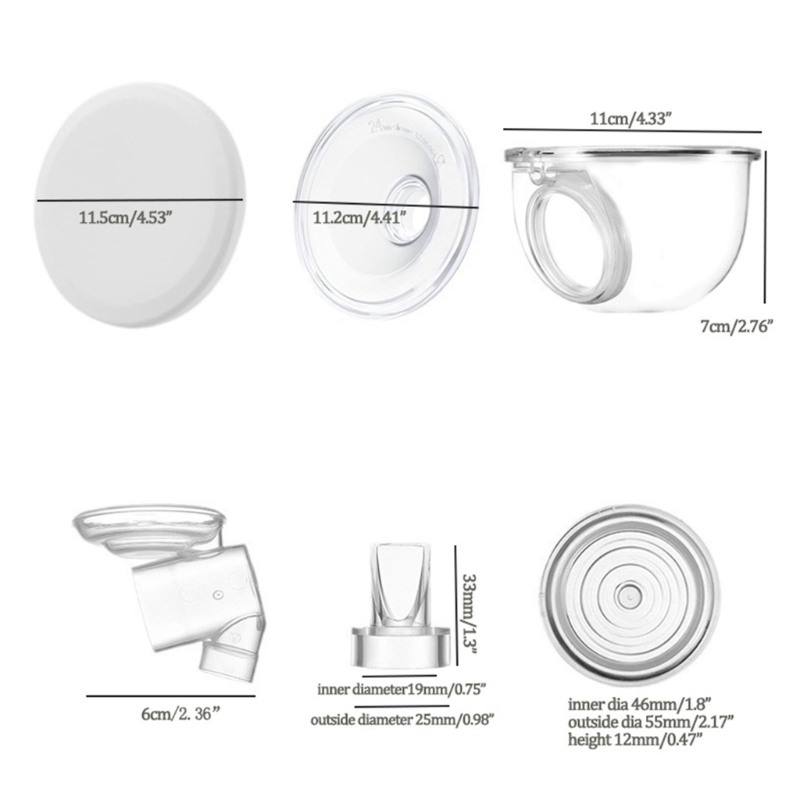 Set mit 6 tragbaren Muttermilch-Extraktions-Auffangbechern mit Flanscheinsatz und staubdichtem Abdeckdeckel für die QX2D