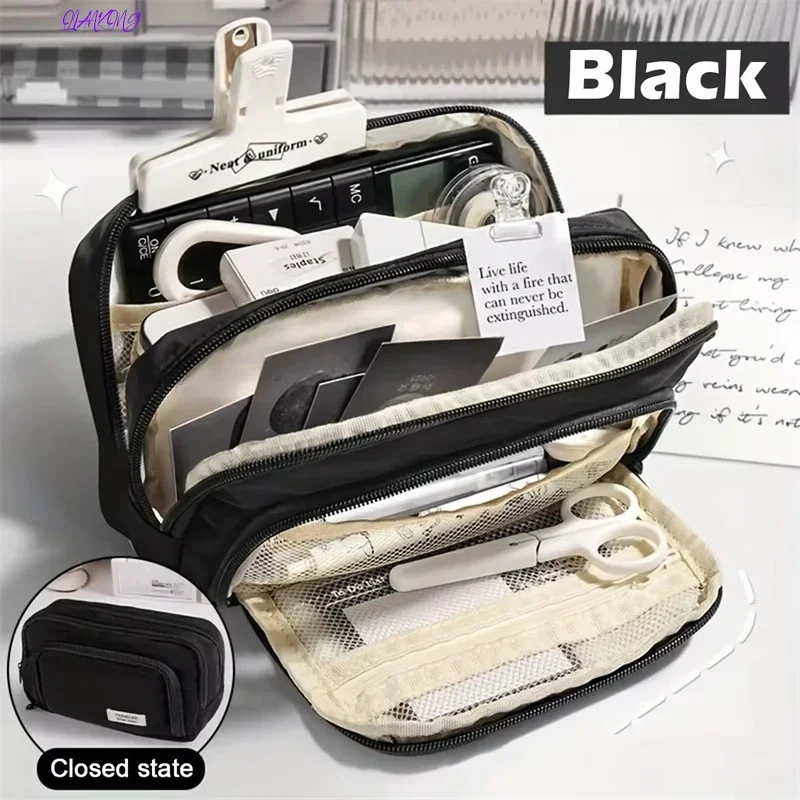 Bonita estuche para lápices multicapa, estuche para bolígrafos de gran capacidad, bolsa de almacenamiento de papelería duradera para estudiantes, escuela y oficina