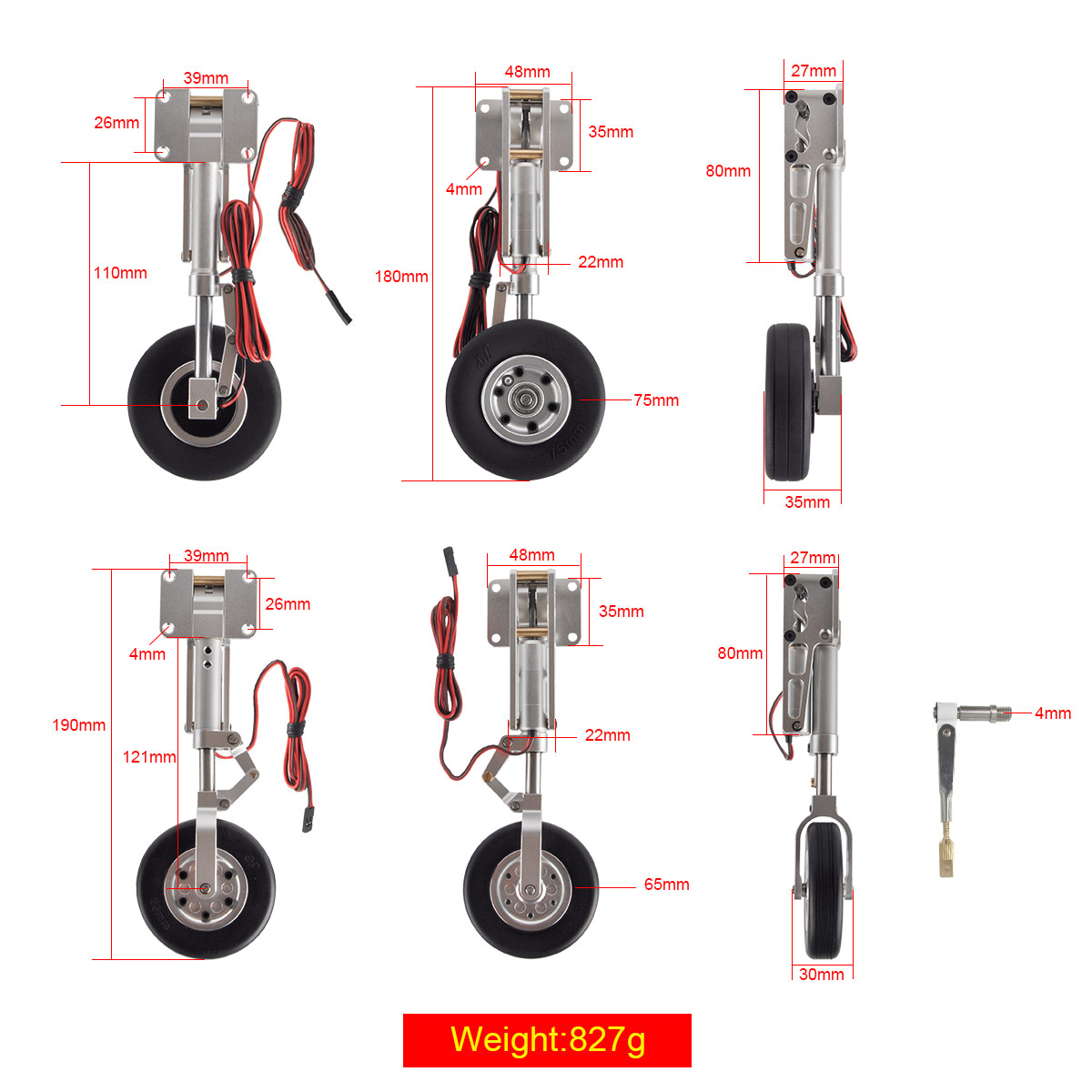 Conjunto completo de trem de pouso elétrico JPHOBBY ER-120 com freios para avião de jatos de aviação modelo VQ PC-7 RC