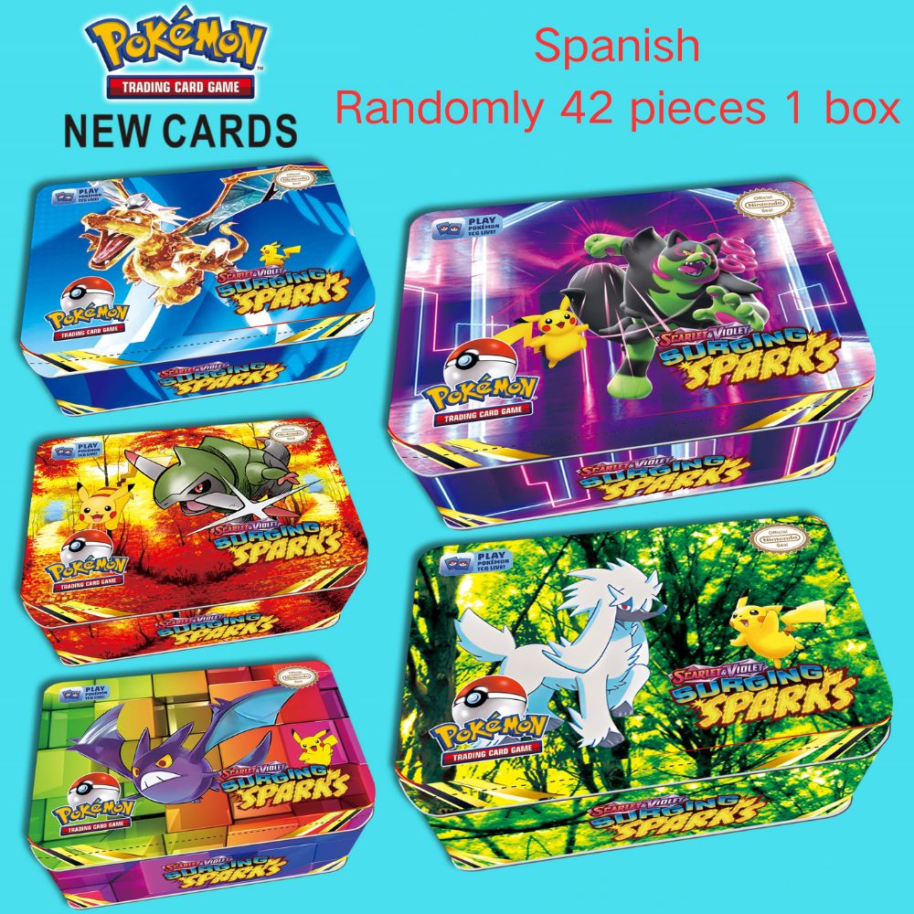 42 stks/set Iron Metal Box Pokemon TAKARA TOMY Battle Speelgoed Verloren Oorsprong Pokemons Doos met Pikachu Game Anime Bankkaarten voor Childre