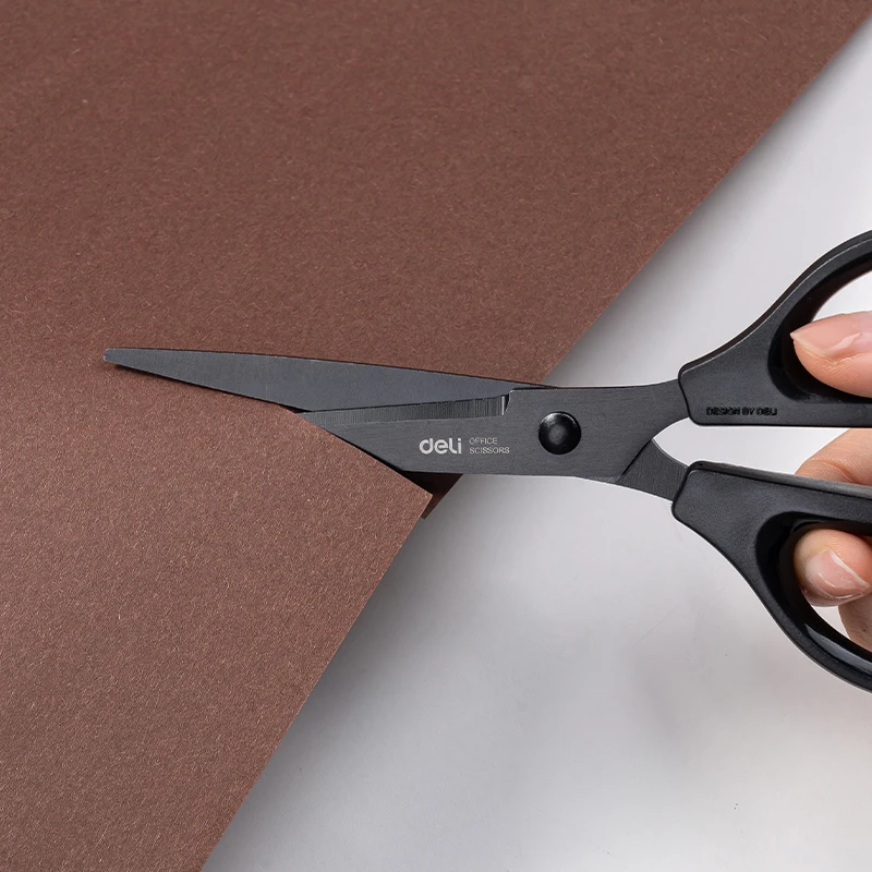 DELI Black Blade Scissors 170mm - Ultra Sharp Non-Sticky for Paper, Cloth & Crafts
