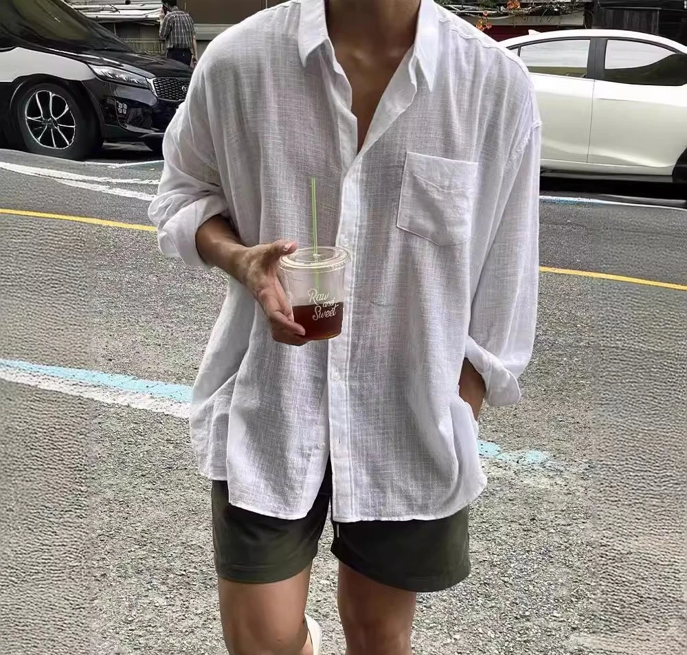 2025 European Style Premium Linen Shirt, Comfortable Men's Loose and Breathable Workwear Shirt UPF50+sun Protection