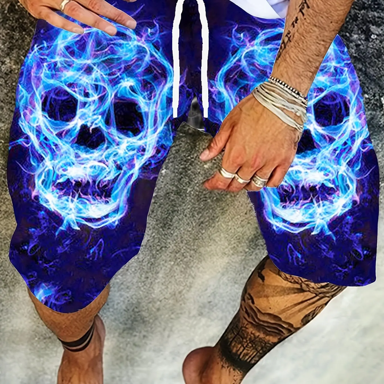 Men's Skull 3D Pattern Comfy Shorts Oversized Casual Elastic Waist Drawstring Shorts for Summer Beach And Basketball Sport Short