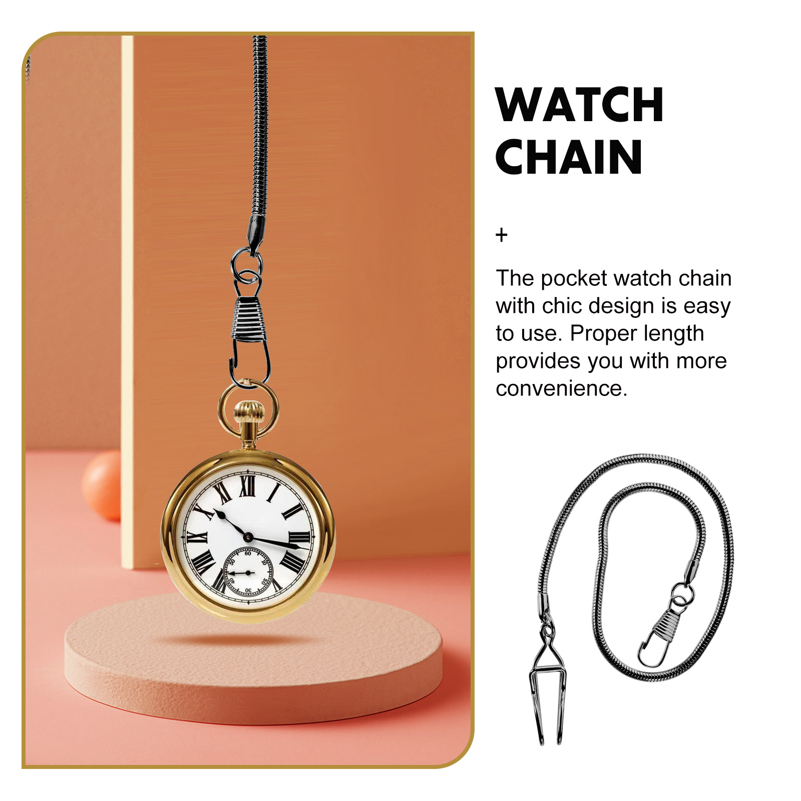 Reloj de bolsillo con cadena de acero inoxidable para hombre, accesorios de aleación con Clip, Retro