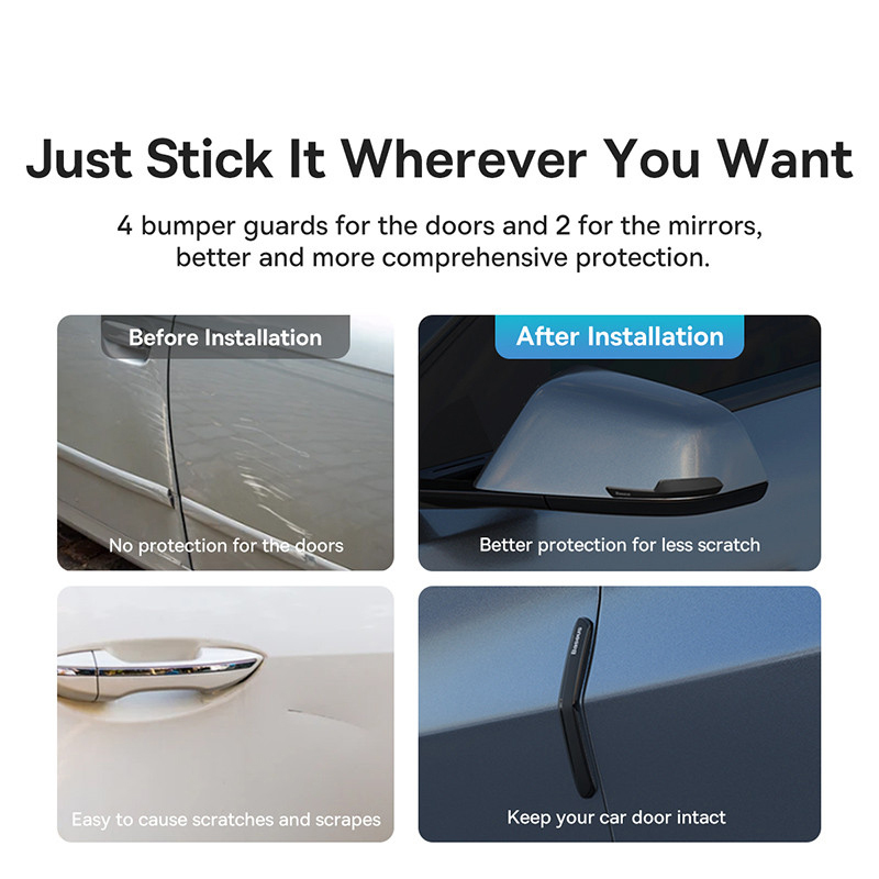 Baseus 6PCS Car Door Protector for Tesla Model 3/Y Mirror Protector Bumper Sticker Vehicle Anti-collision Strip Car Accessory