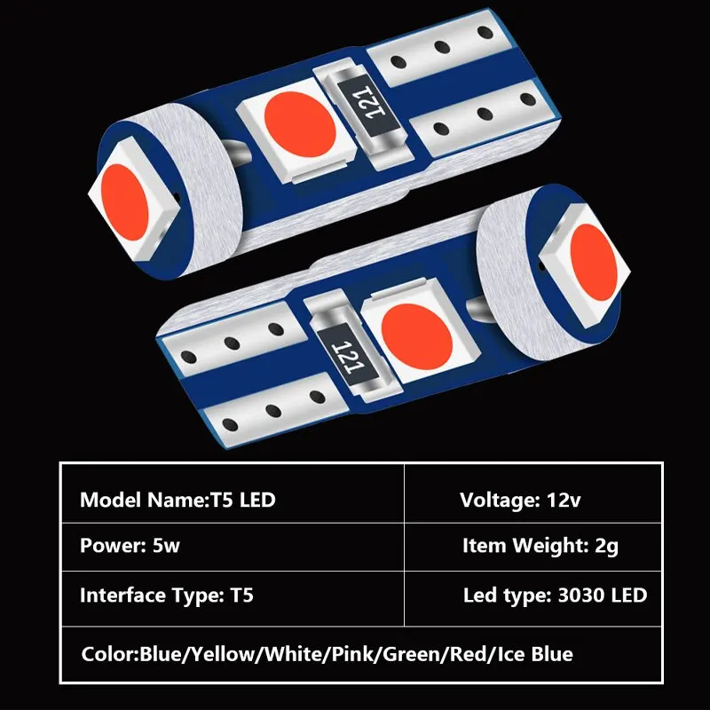 ไฟ LED 3SMD T5 10X แผงหน้าปัดรถ3030LED สว่างมาก LED ไฟภายในรถลิ่มด้านข้างอัตโนมัติ
