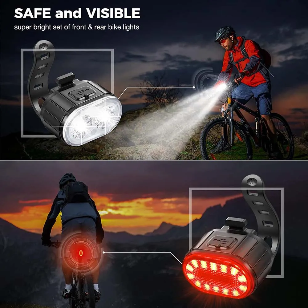 ขี่จักรยานจักรยานด้านหน้าด้านหลังชุดจักรยาน USB ชาร์จไฟหน้า MTB กันน้ําไฟท้าย LED โคมไฟชิ้นส่วนจักรยาน