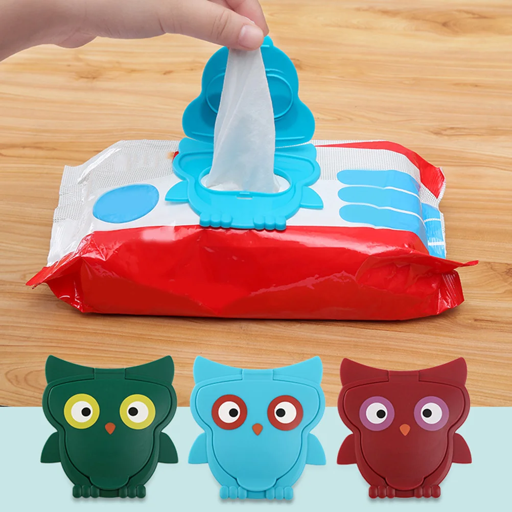 Tampas de lenços umedecidos reutilizáveis, 2 peças, design de coruja de desenho animado, umidade, manutenção fresca, fácil de usar, ideia de presente, tampas de tecido