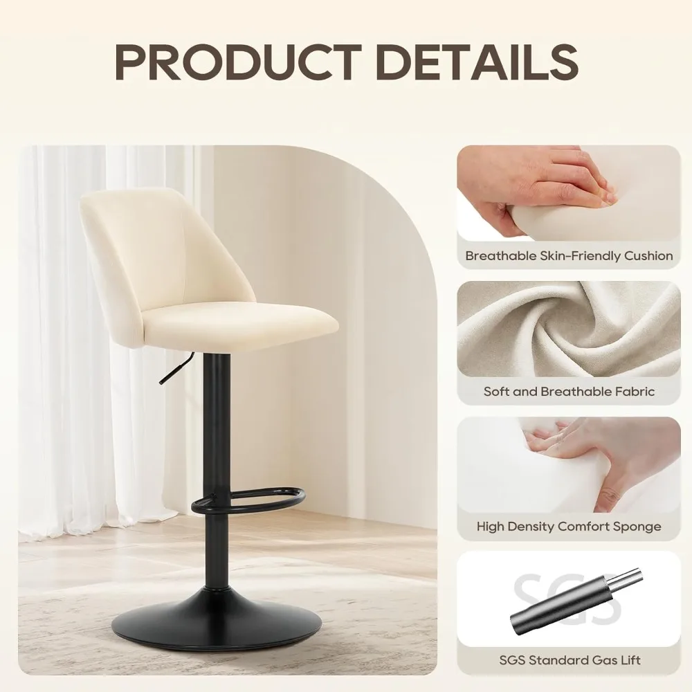 Adjustable Bar Stools Set of 2 or 4 or 6, Swivel Bar Chairs Barstool Counter Height Full Backrest for Bar Dining Room Kitchen
