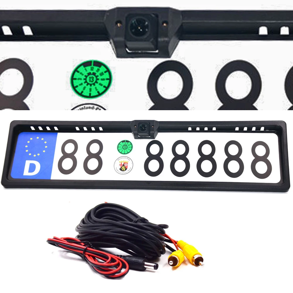 Cauda Porta de matrícula Frame, câmera de visão traseira, impermeável, visão noturna, Backup reverso, UE, europeu, 4, 8, 12 Luz LED