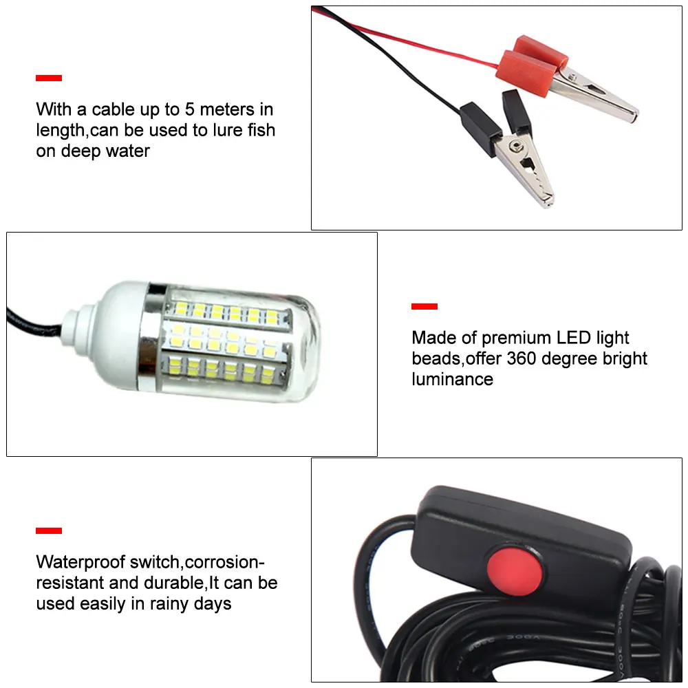 Luz LED de pesca de 12V, 100W, Ip68, señuelo, lámpara buscador de peces, 108 leds, 2835SMD, atrae gambas, calamar, Krill, 4 colores, luces subacuáticas