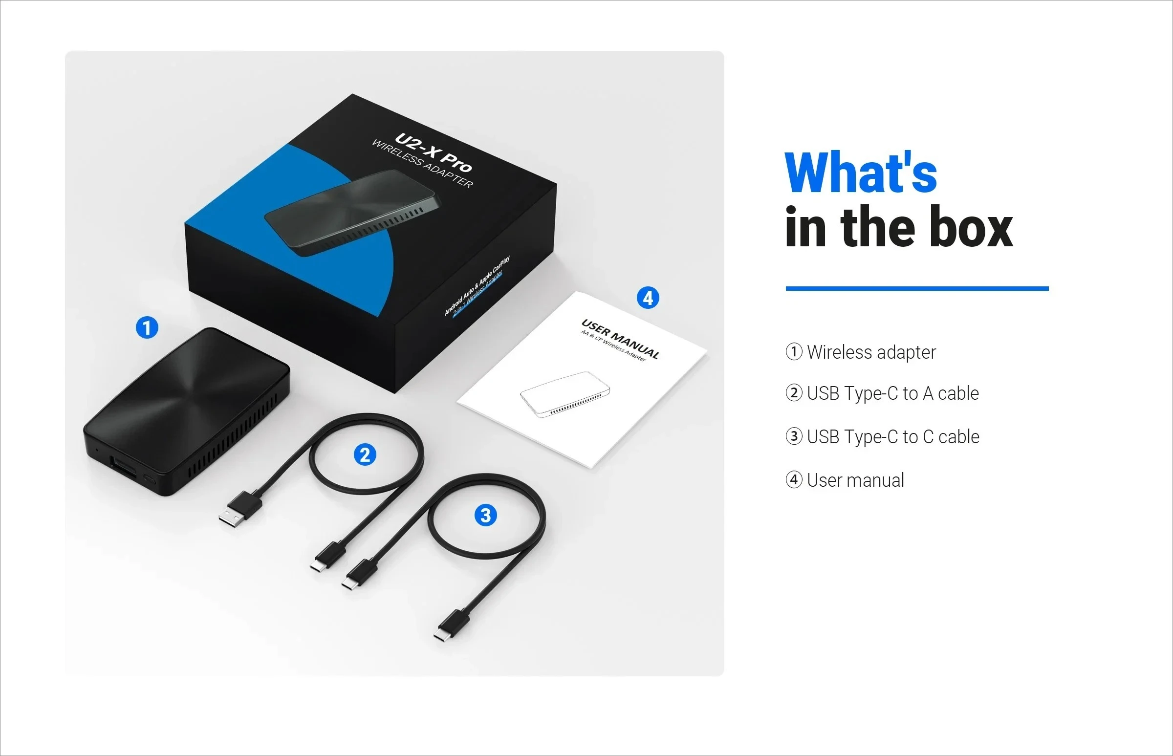 U2-X Pro 2 em 1 sem fio Android Auto Car Dongle Adaptador CarPlay sem fio para iPhone e telefone Android