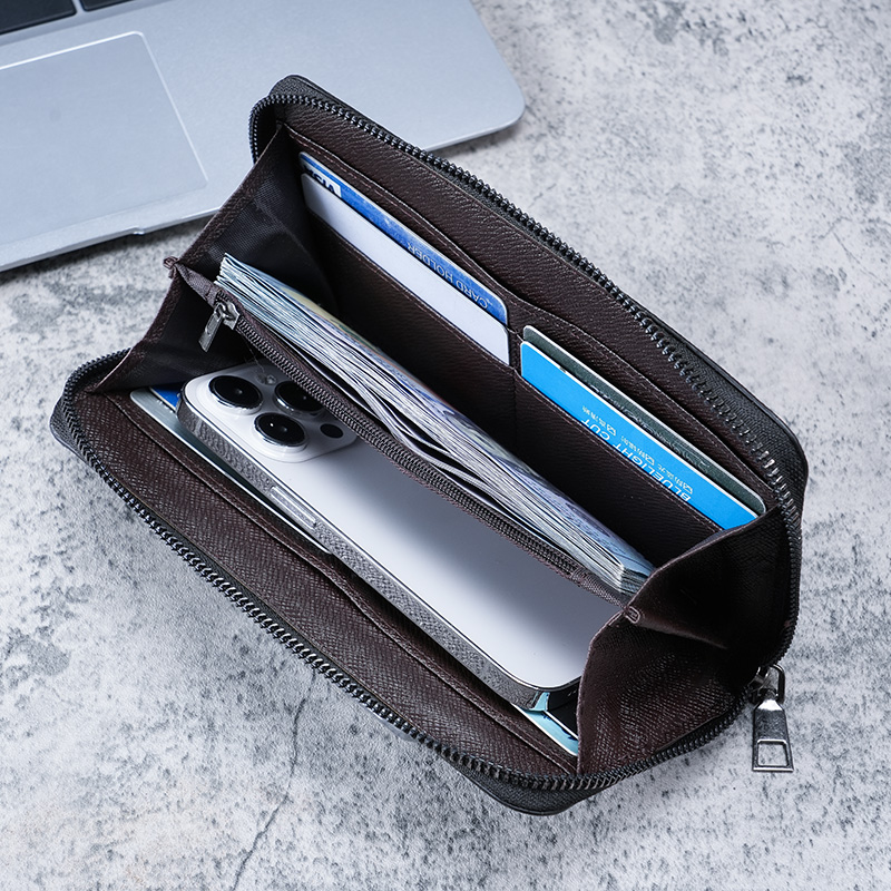 Portefeuille à fermeture éclair longue pour homme, pochette en toile multi-cartes, grande capacité, affaires, nouveau