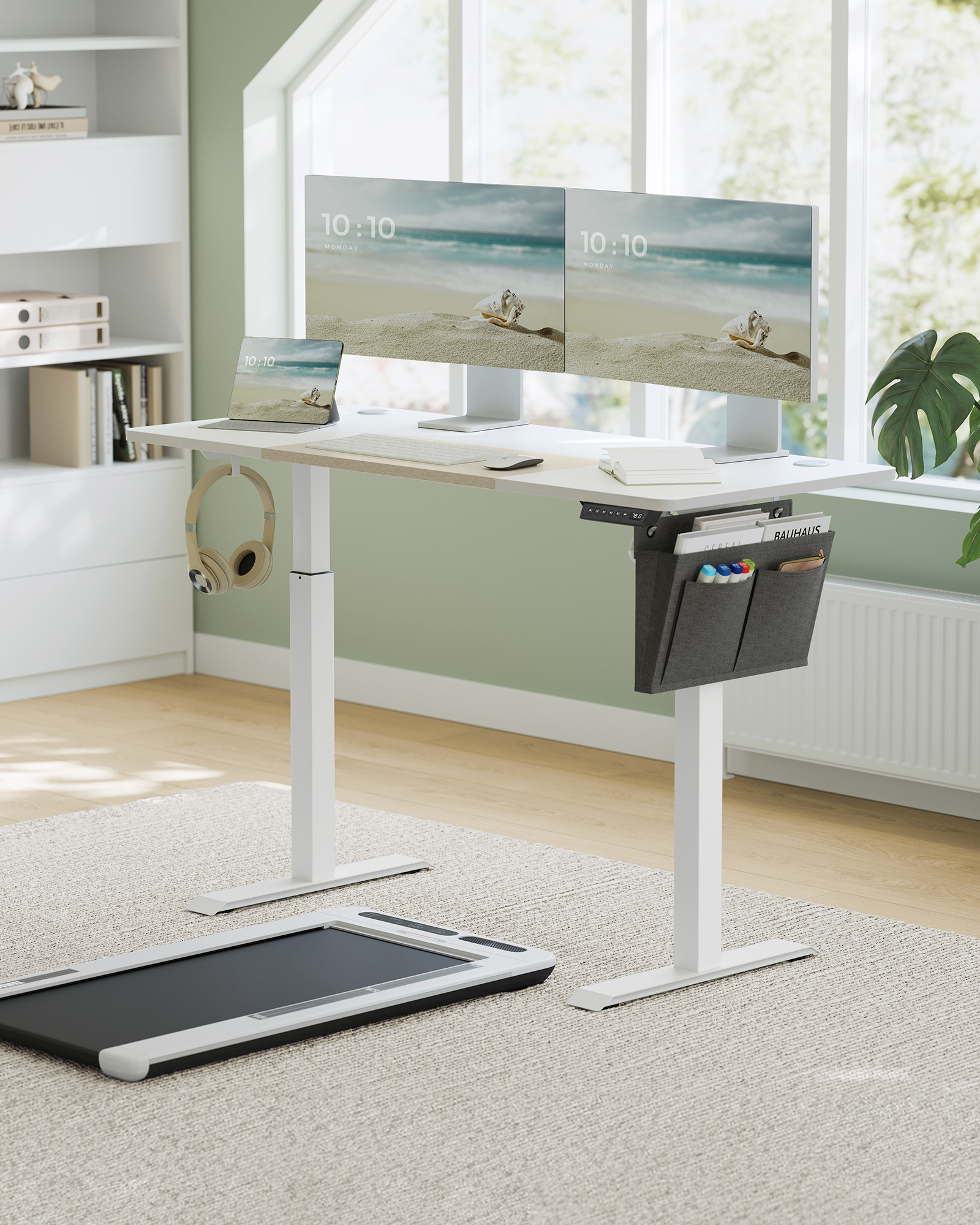 SONGMICS In hoogte verstelbaar bureau elektrisch, 60x140 x (72-120) cm, continu verstelbaar, gesplitste plaat