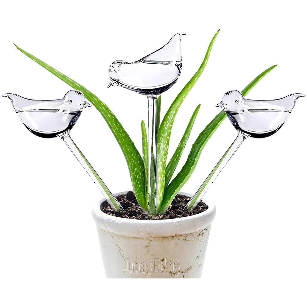 1 個の植物給水器自動給水グローブ、鳥の形の手吹きクリアアクア電球