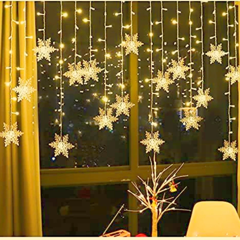 3,2 M Navidad copo de nieve cortina cadena luces interior Navidad luz boda fiesta en casa Año nuevo LED lámparas de Navidad decoración de alero