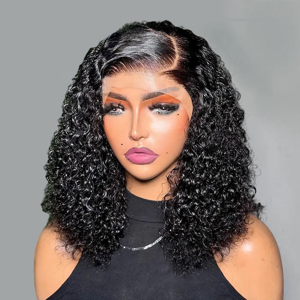 Rohe indische Bob-Perücke, Jerry Curly Wave, natürliches Echthaar, leimlose Perücken, 13 x 6 HD-Spitze-Frontal, burmesische lockige kurze Spitze-Front-Perücke