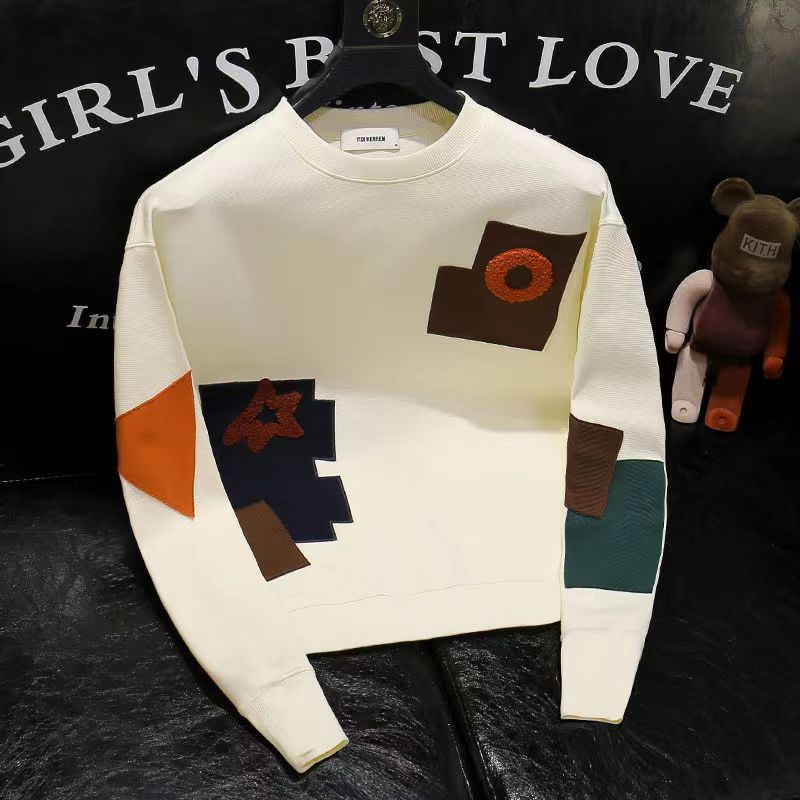 Nueva sudadera bordada de manga larga con cuello redondo para hombre para otoño e invierno, camiseta exterior Ins elegante y bonita a la moda
